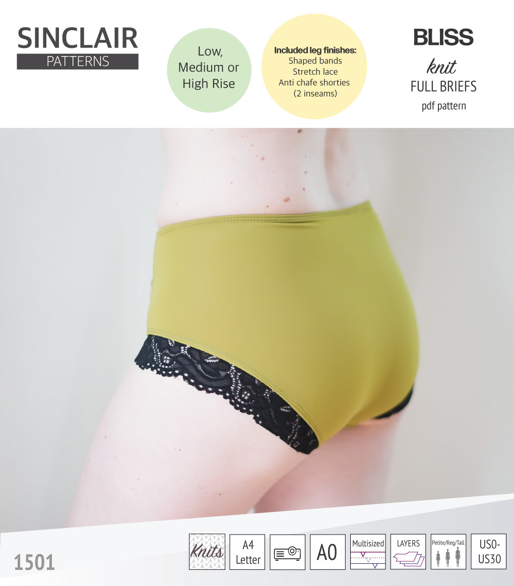 Bliss full briefs with bands, lace or anti chafe shorties (PDF)