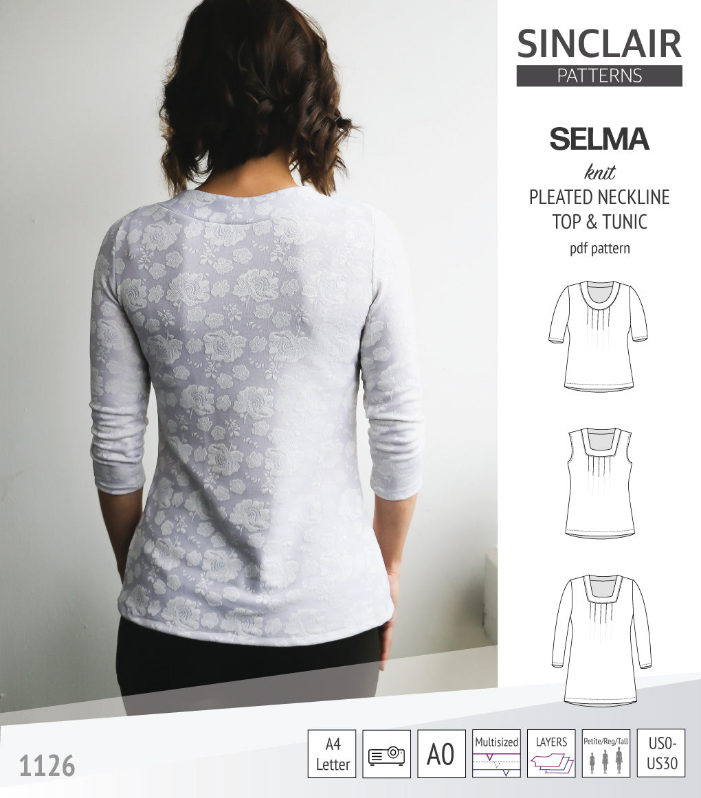 Selma knit top and tunic with round and square neckline options (PDF)