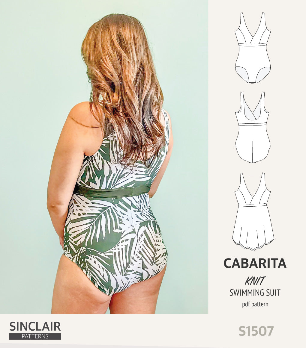 Cabarita V neckline one-piece swimming suit with a skirt overlay (PDF)