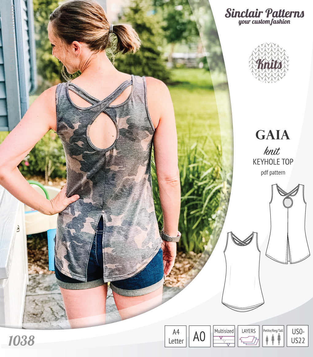 Gaia knit tank top with a keyhole accent (PDF)