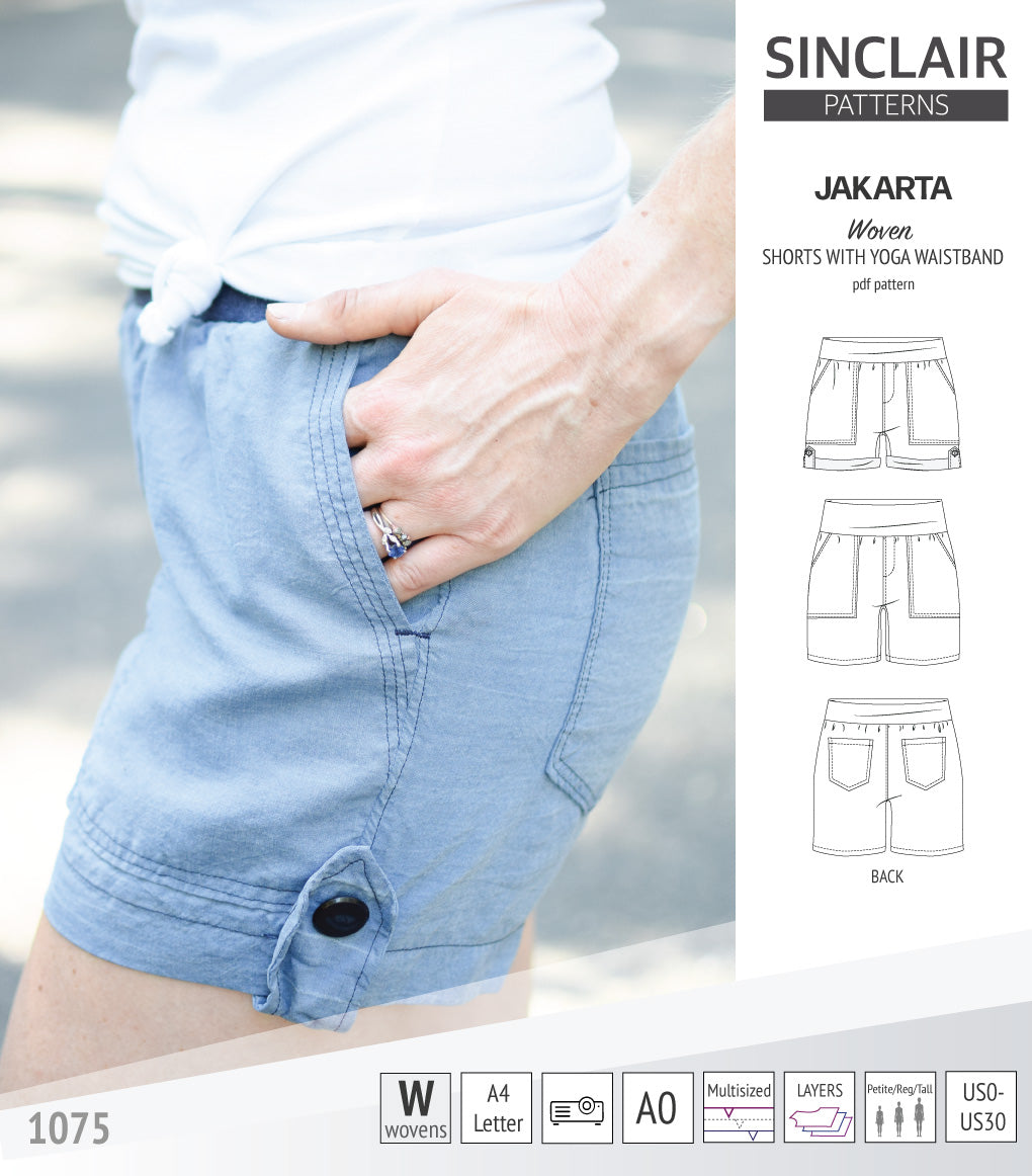 Jakarta shorts for woven fabrics with yoga waistband and pockets (PDF)