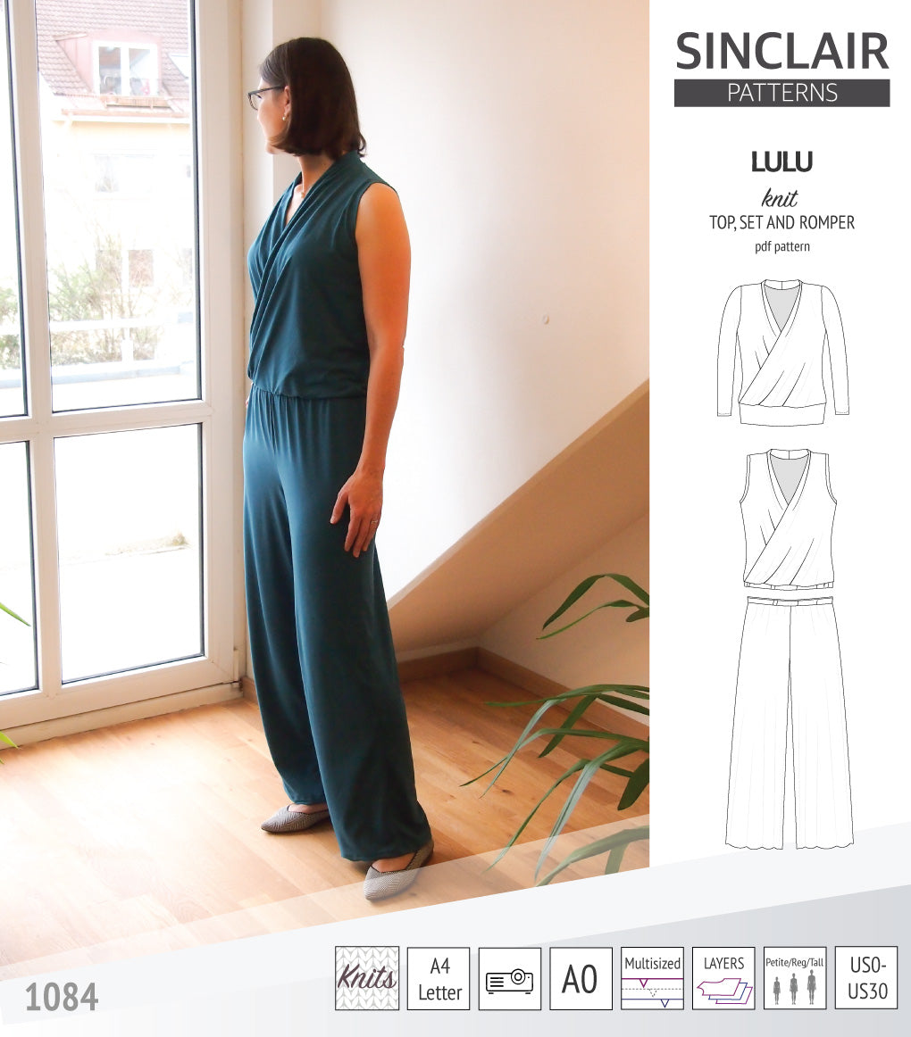 Lulu faux wrap knit top, set and romper (PDF)