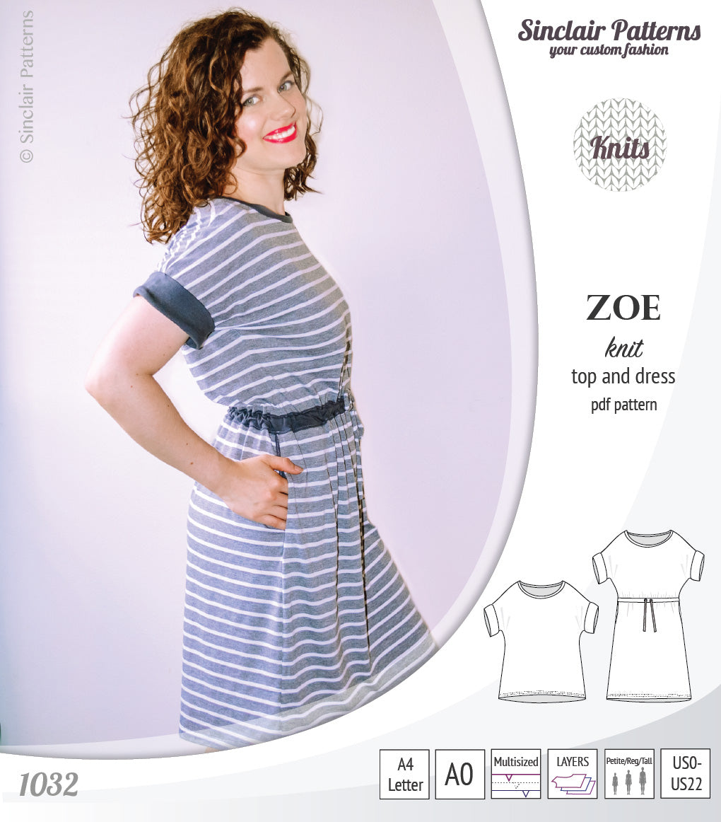 Zoe relaxed dolman knit top and drawstring dress (PDF)