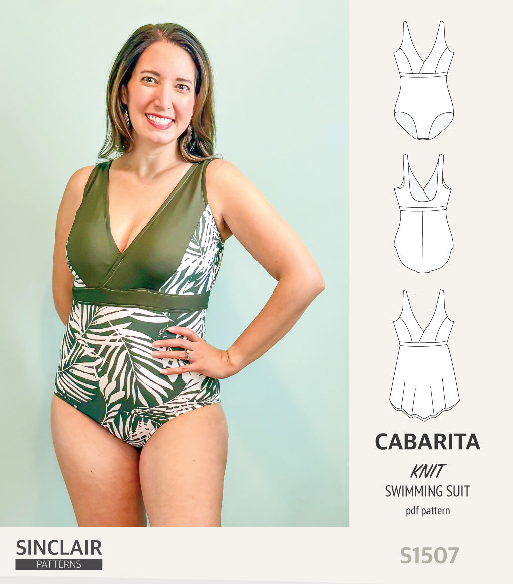 Cabarita V neckline one-piece swimming suit with a skirt overlay (PDF)