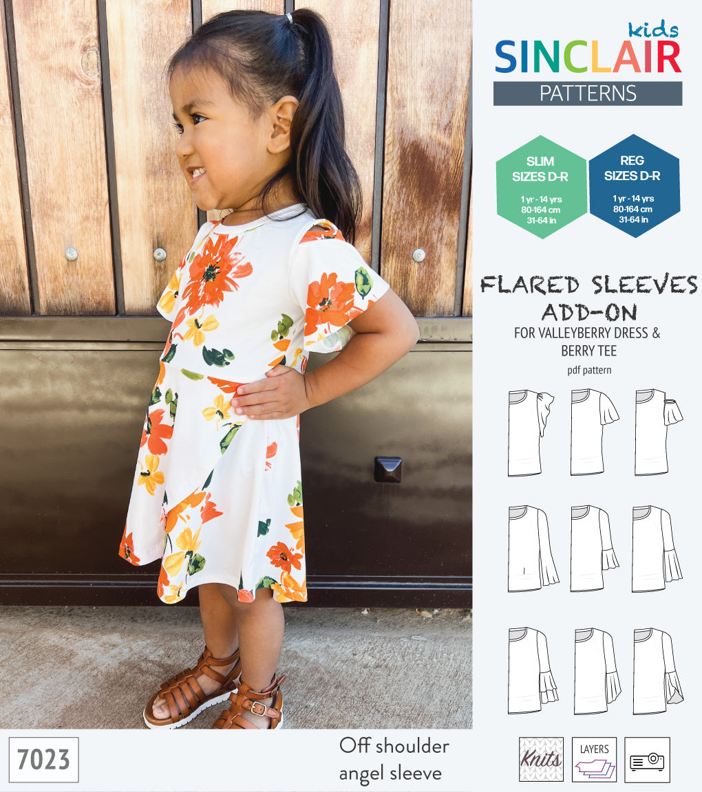 ADD-ON Flared Sleeves add-on pack for Valleyberry dress and Berry tee other compatible patterns for children (PDF)