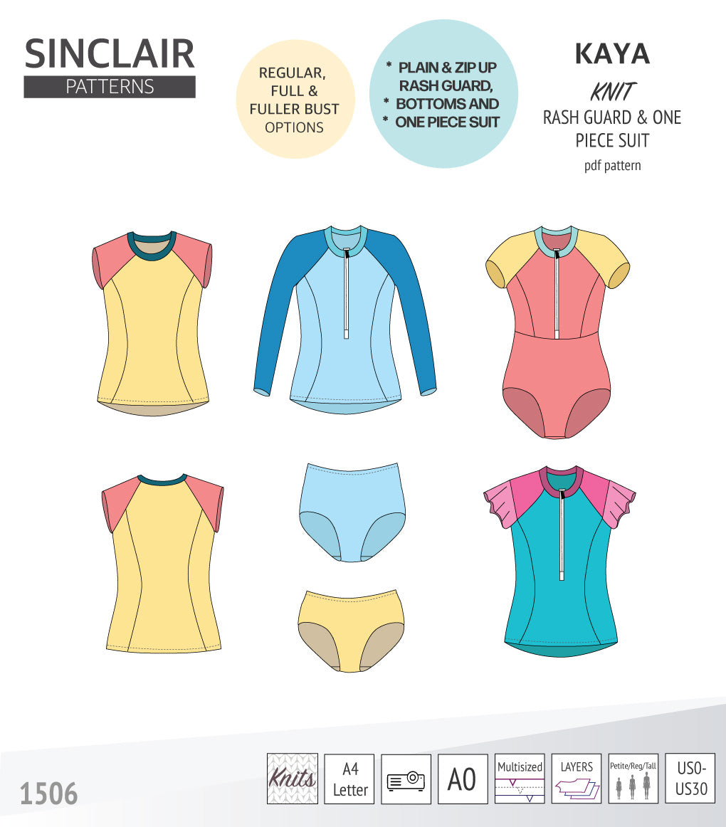 Kaya rash guard, bottoms and one piece swimming suit (PDF)