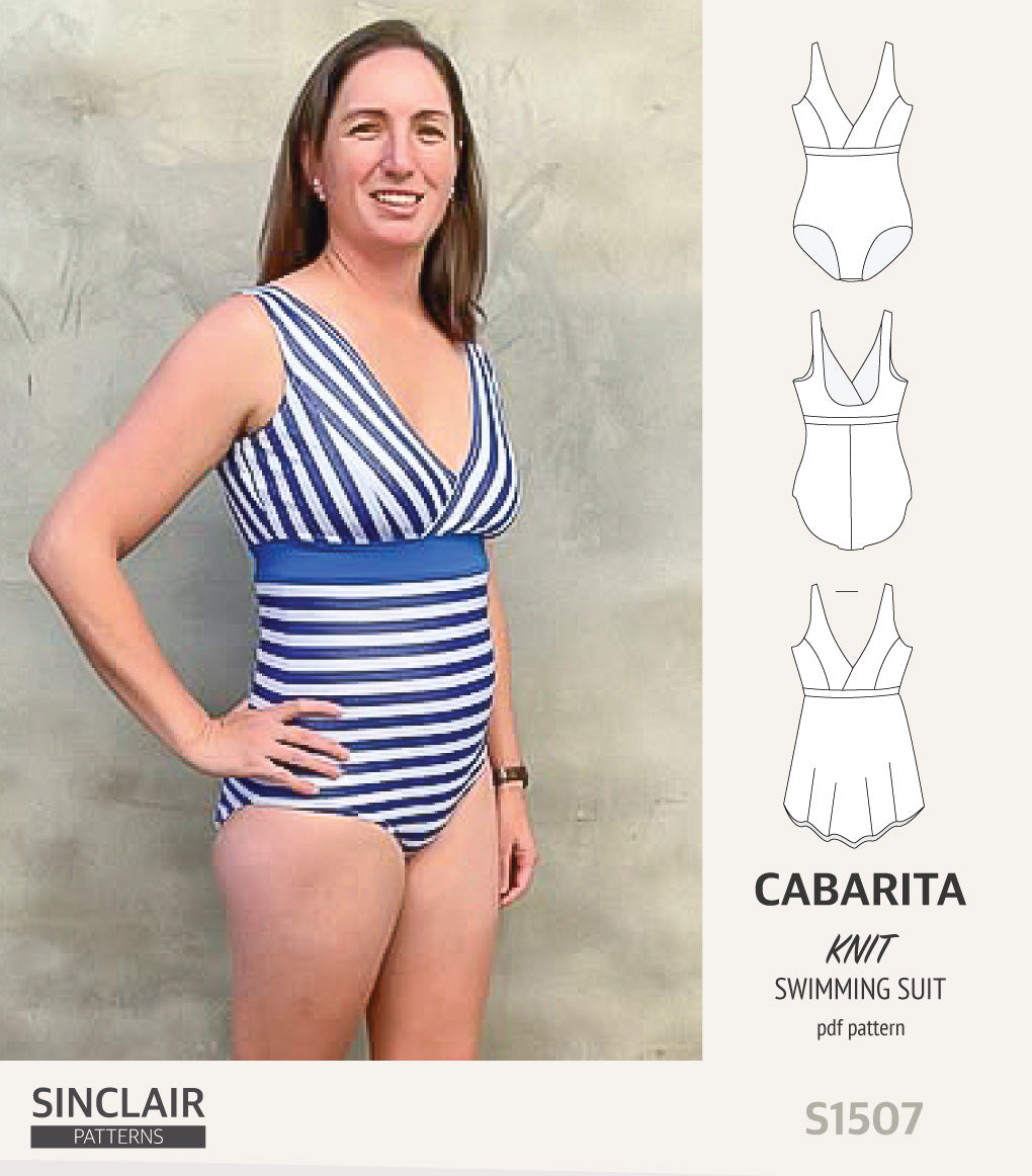 Cabarita V neckline one-piece swimming suit with a skirt overlay (PDF)