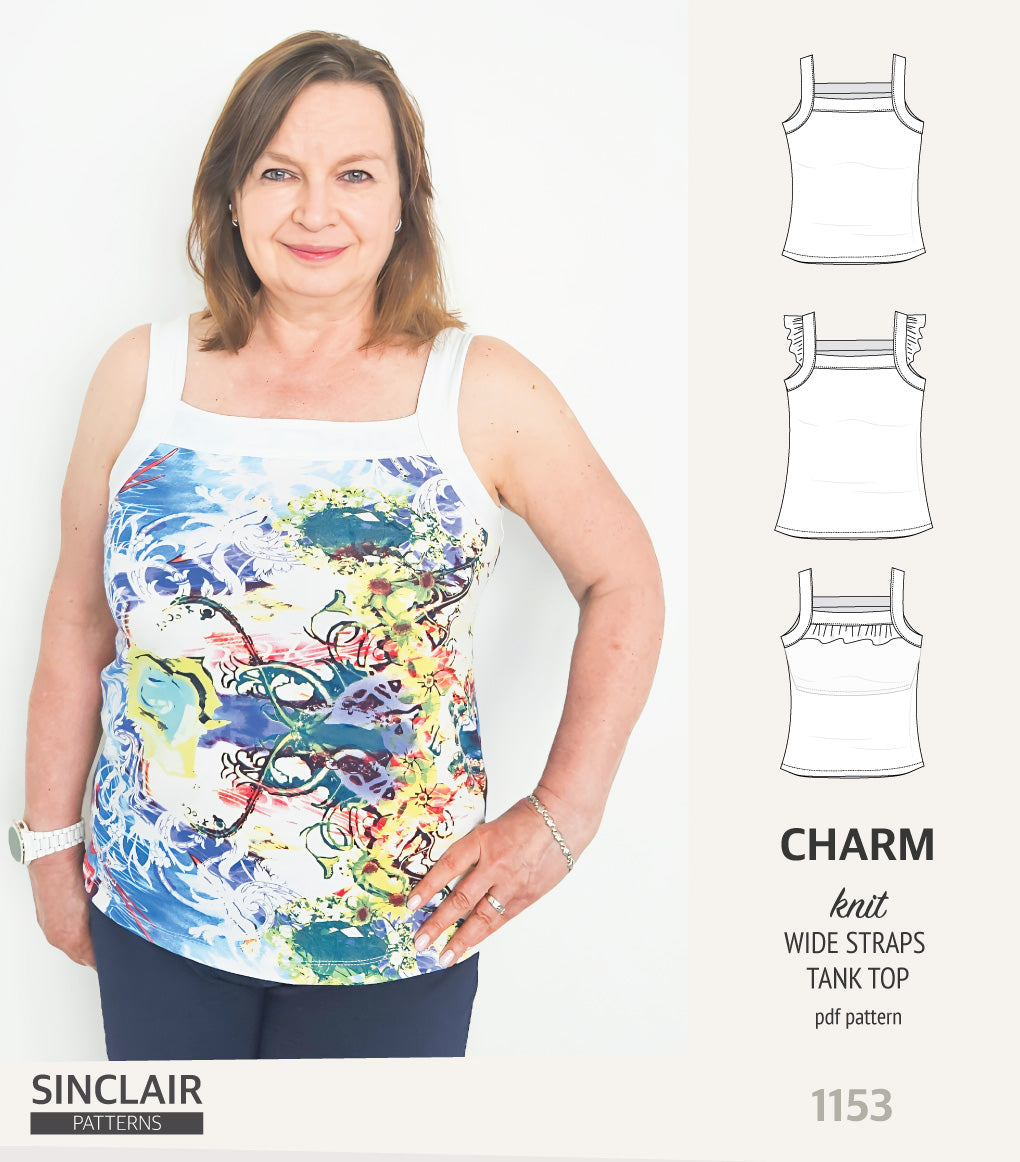 Charm wide straps tank top with optional ruffles (PDF)