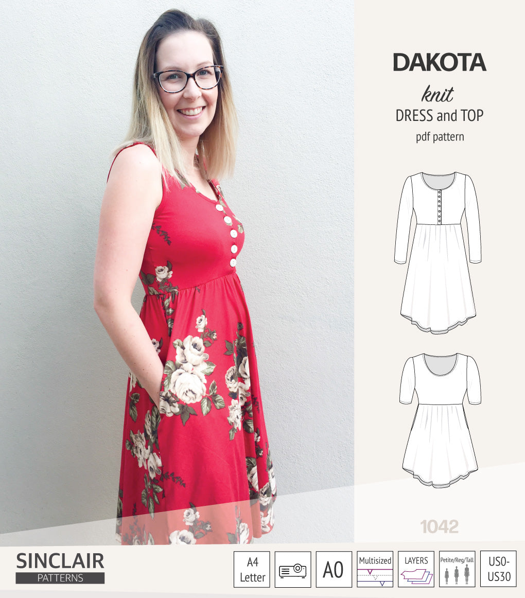 Dakota knit tunic or dress with a peplum and a placket (PDF) (2025 Update)