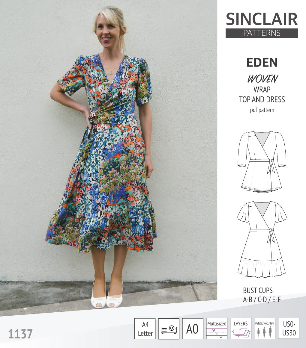 Eden true wrap dress and top for woven fabrics (PDF)