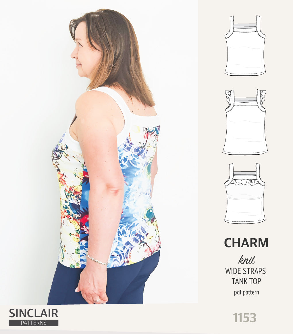 Charm wide straps tank top with optional ruffles (PDF)