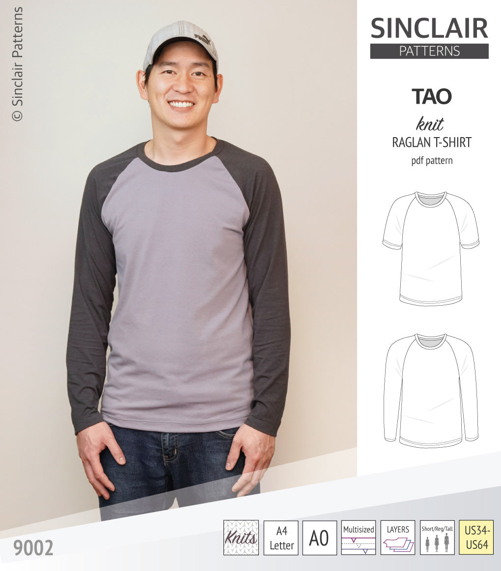 Tao semi fitted classic raglan t-shirt for men (PDF)