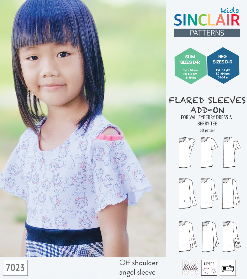 ADD-ON Flared Sleeves add-on pack for Valleyberry dress and Berry tee other compatible patterns for children (PDF)