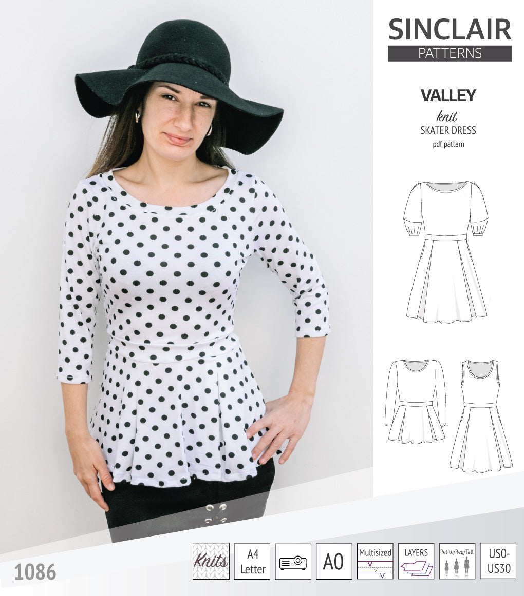 Valley knit skater dress with lantern sleeves and other options (PDF)