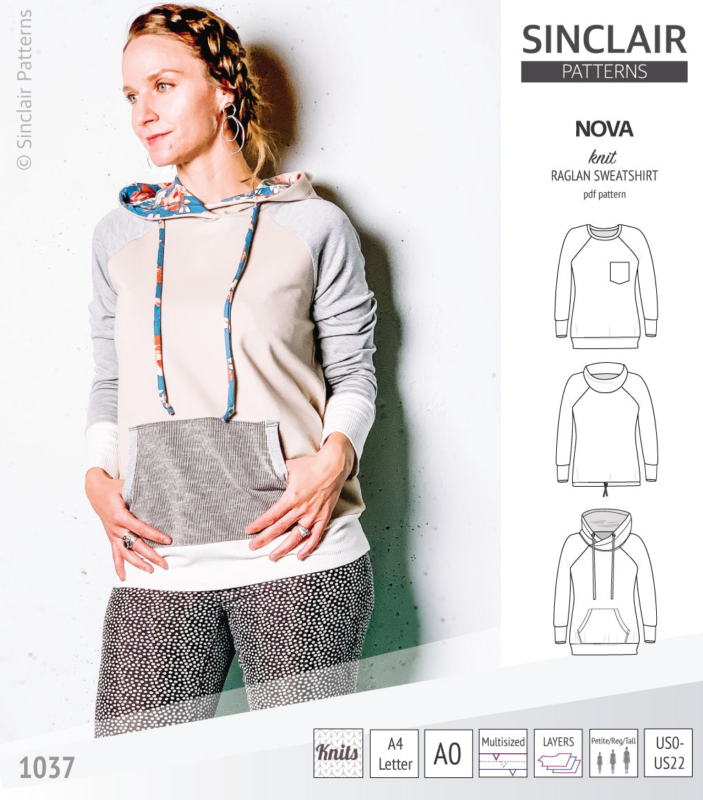 Nova knit raglan sweatshirt for women (PDF)