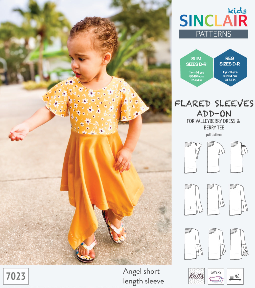 ADD-ON Flared Sleeves add-on pack for Valleyberry dress and Berry tee other compatible patterns for children (PDF)