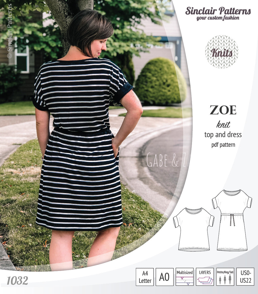 Zoe relaxed dolman knit top and drawstring dress (PDF)