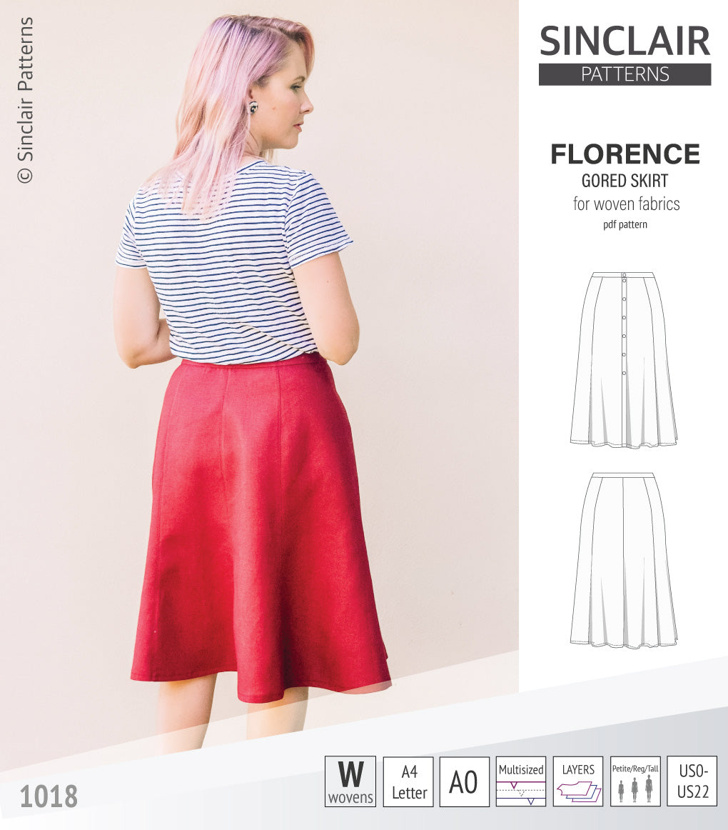 Florence woven gored skirt with buttons/zipper (PDF)