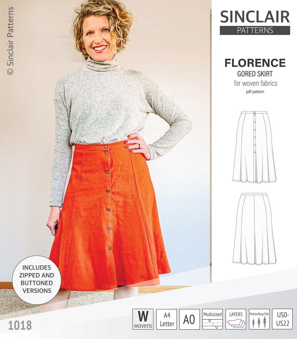 Florence woven gored skirt with buttons/zipper (PDF)