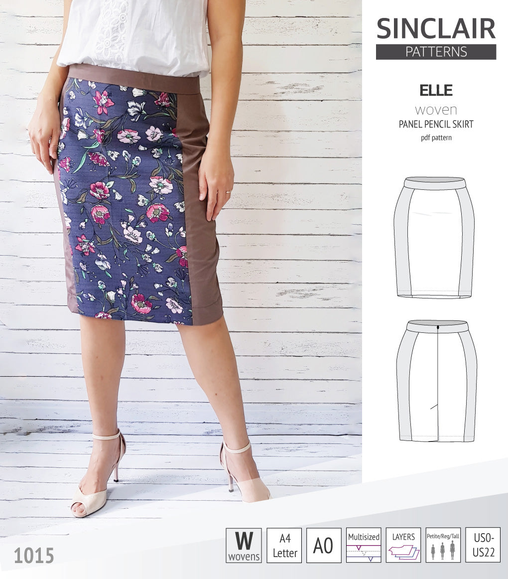 Elle classic woven/knit panel pencil skirt (PDF)