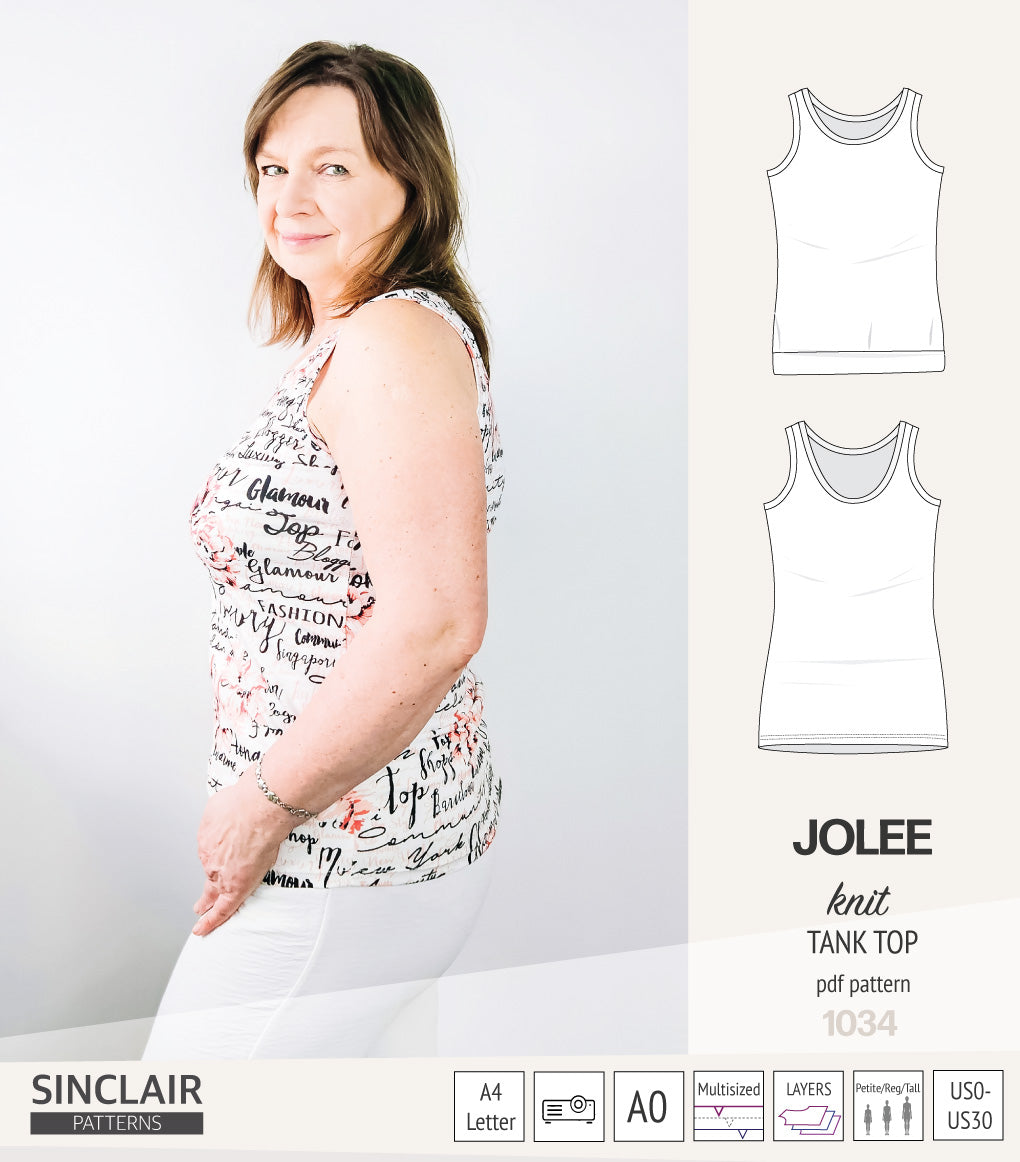 Jolee knit longline tank top sewing pattern (PDF)