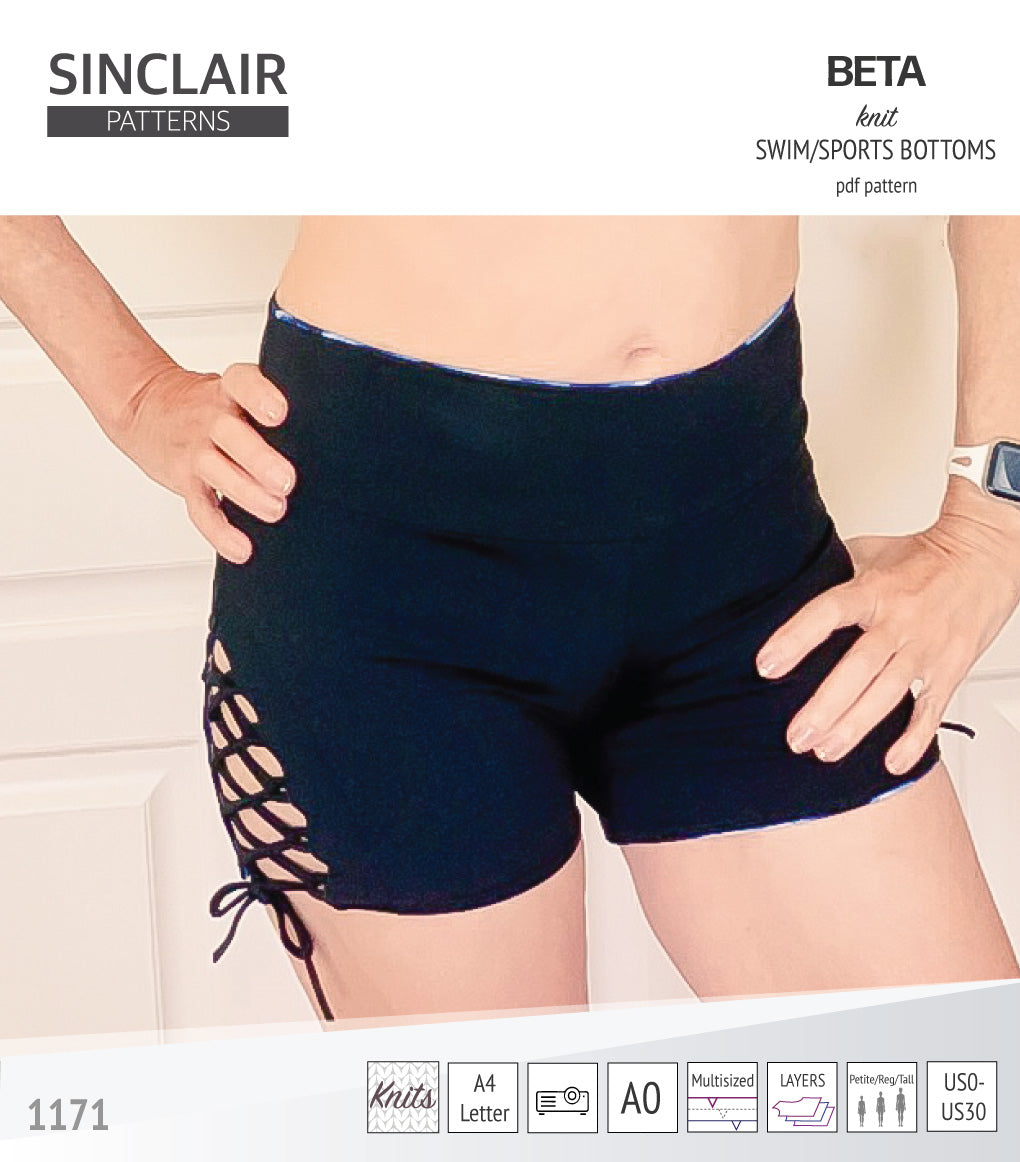 Beta swim/sports bottoms with a lace up accent option (PDF)