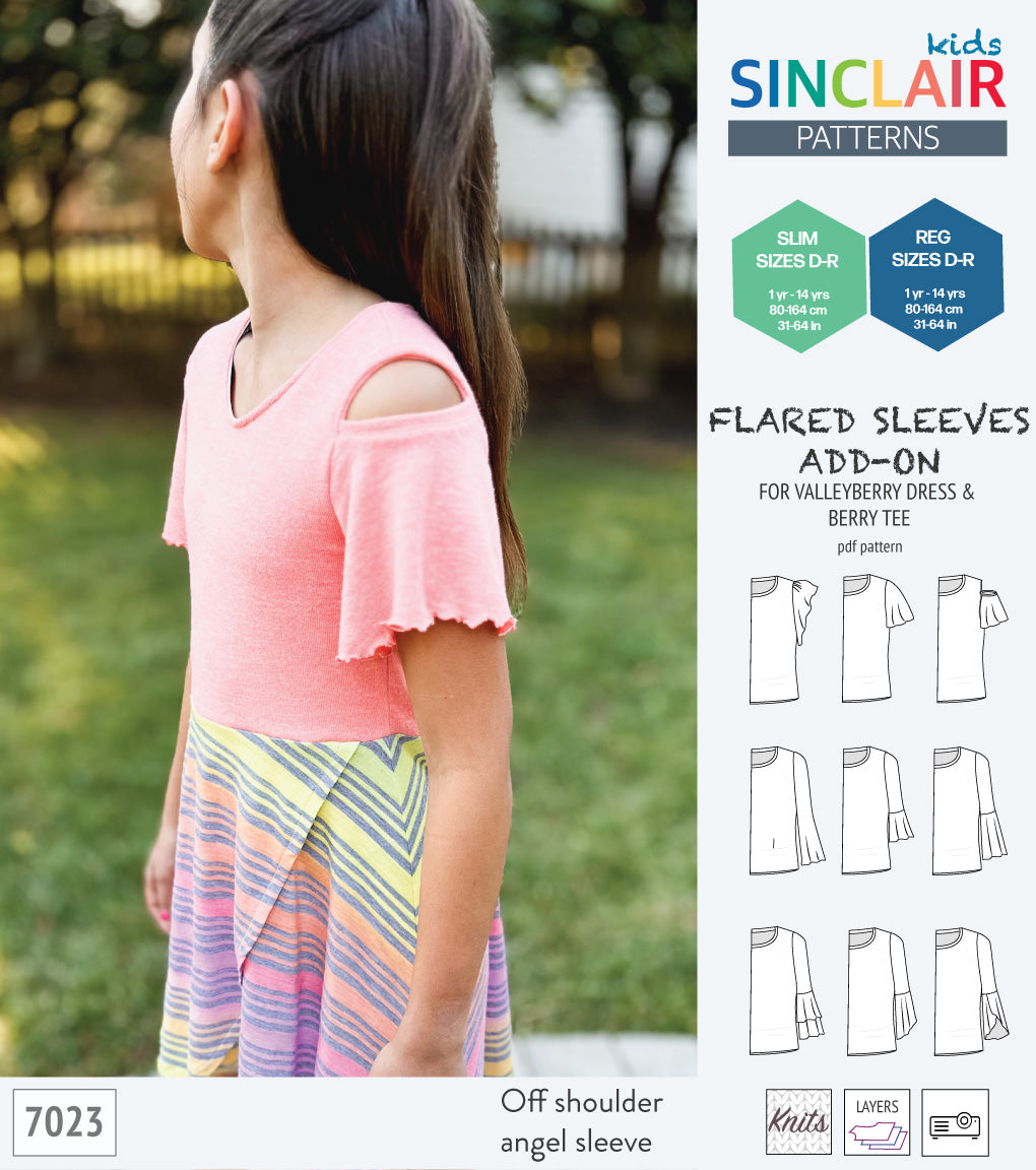 ADD-ON Flared Sleeves add-on pack for Valleyberry dress and Berry tee other compatible patterns for children (PDF)