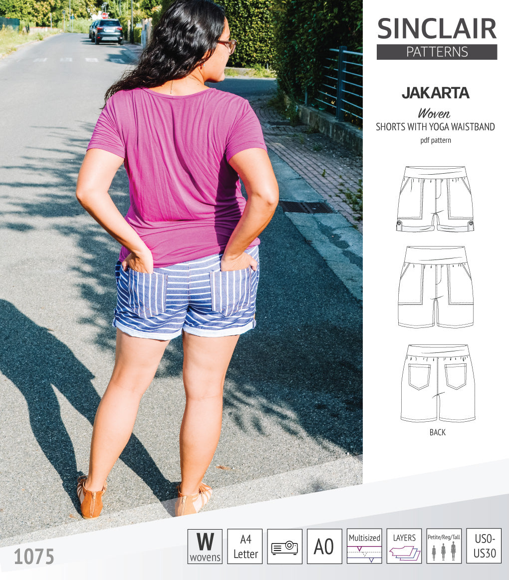 Jakarta shorts for woven fabrics with yoga waistband and pockets (PDF)