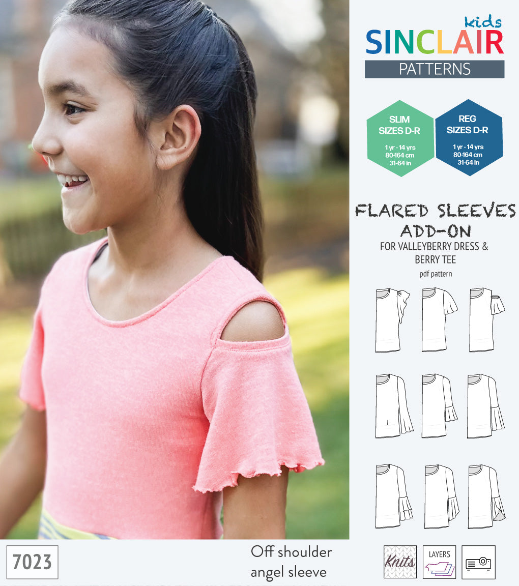 ADD-ON Flared Sleeves add-on pack for Valleyberry dress and Berry tee other compatible patterns for children (PDF)