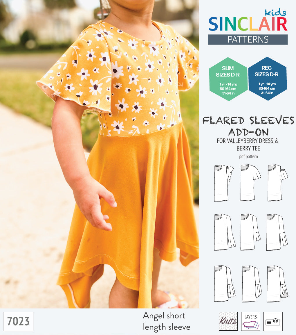 ADD-ON Flared Sleeves add-on pack for Valleyberry dress and Berry tee other compatible patterns for children (PDF)