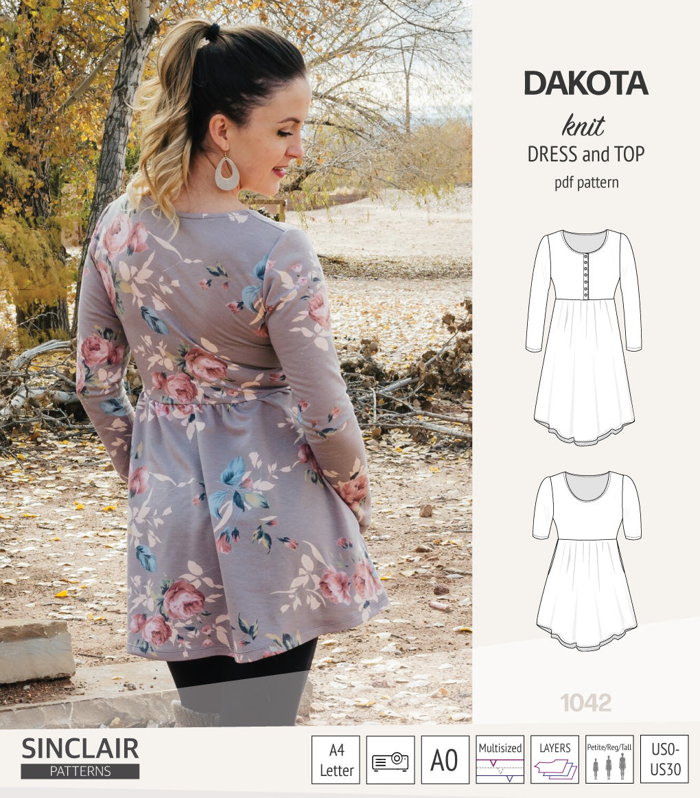 Dakota knit tunic or dress with a peplum and a placket (PDF) (2025 Update)