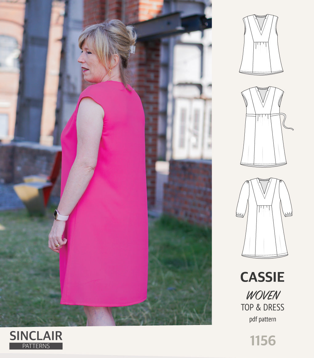 Cassie V neckline top and dress for woven fabrics (PDF)