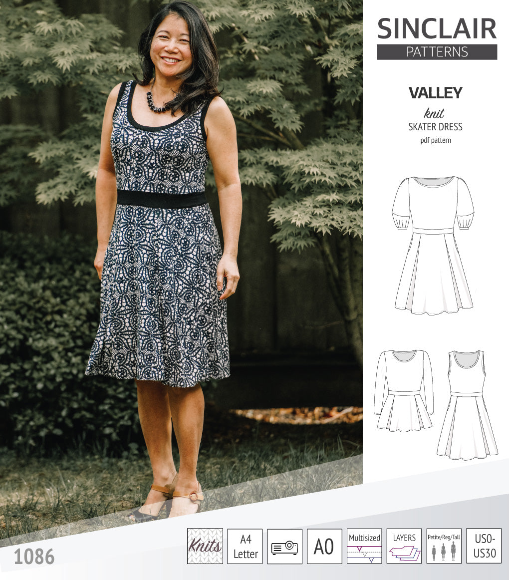 Valley knit skater dress with lantern sleeves and other options (PDF)