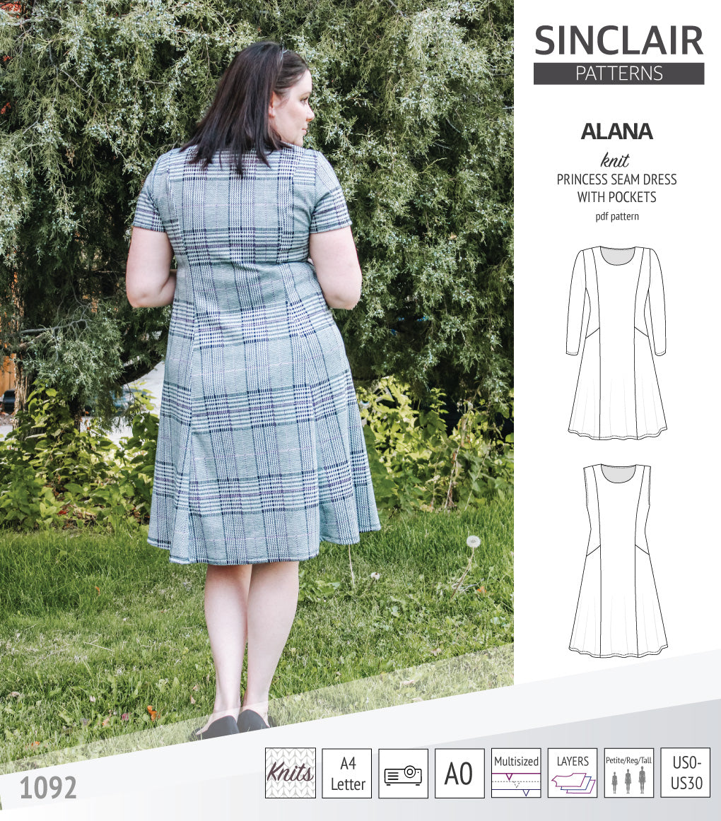 Alana princess seam knit dress with pockets (PDF)