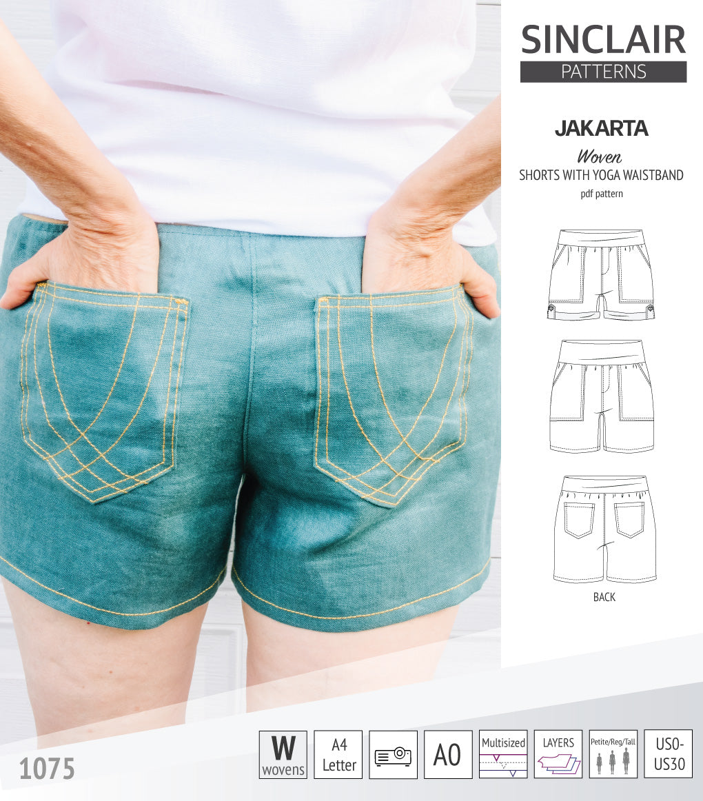 Jakarta shorts for woven fabrics with yoga waistband and pockets (PDF)