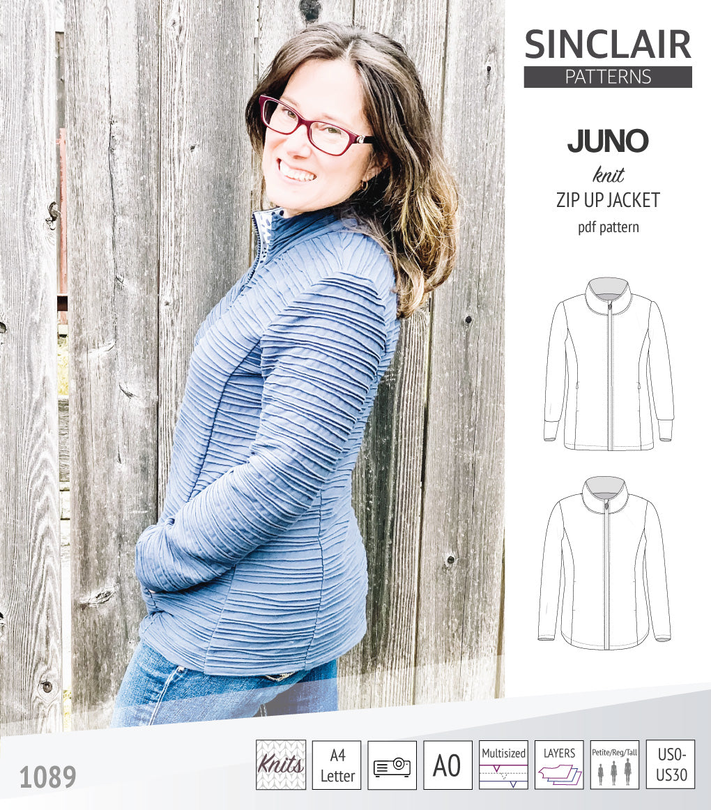 Juno knit zip up fleece style jacket with pockets (PDF)