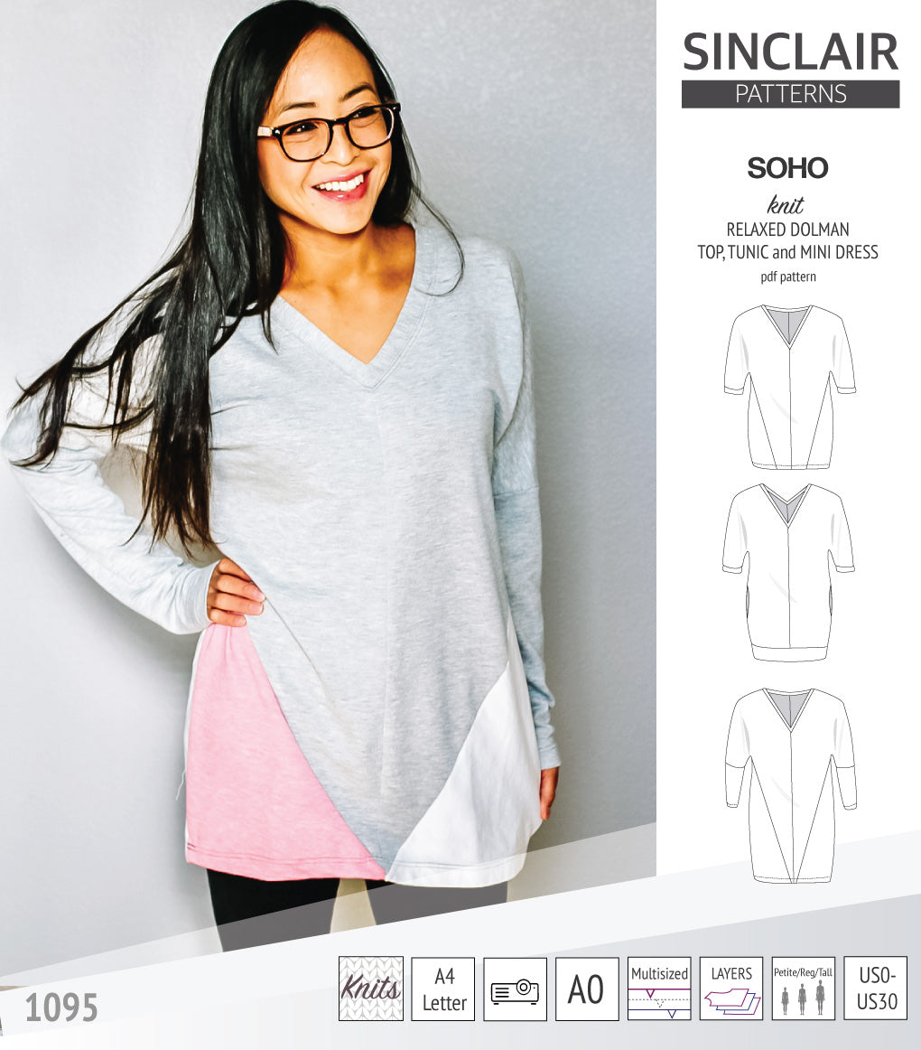 Soho dolman relaxed style top, tunic and mini dress (PDF)