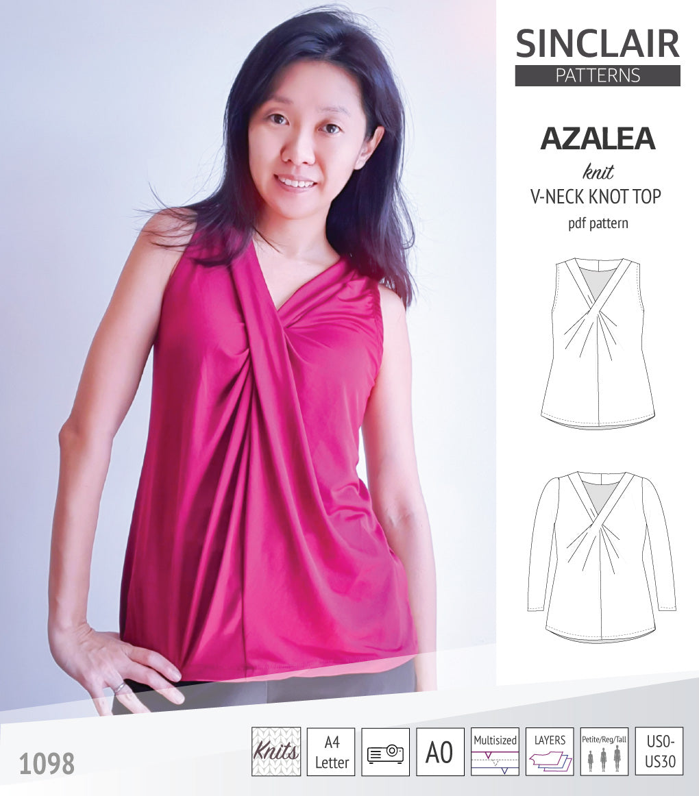 Azalea v-neck knot top for knit fabrics (PDF)