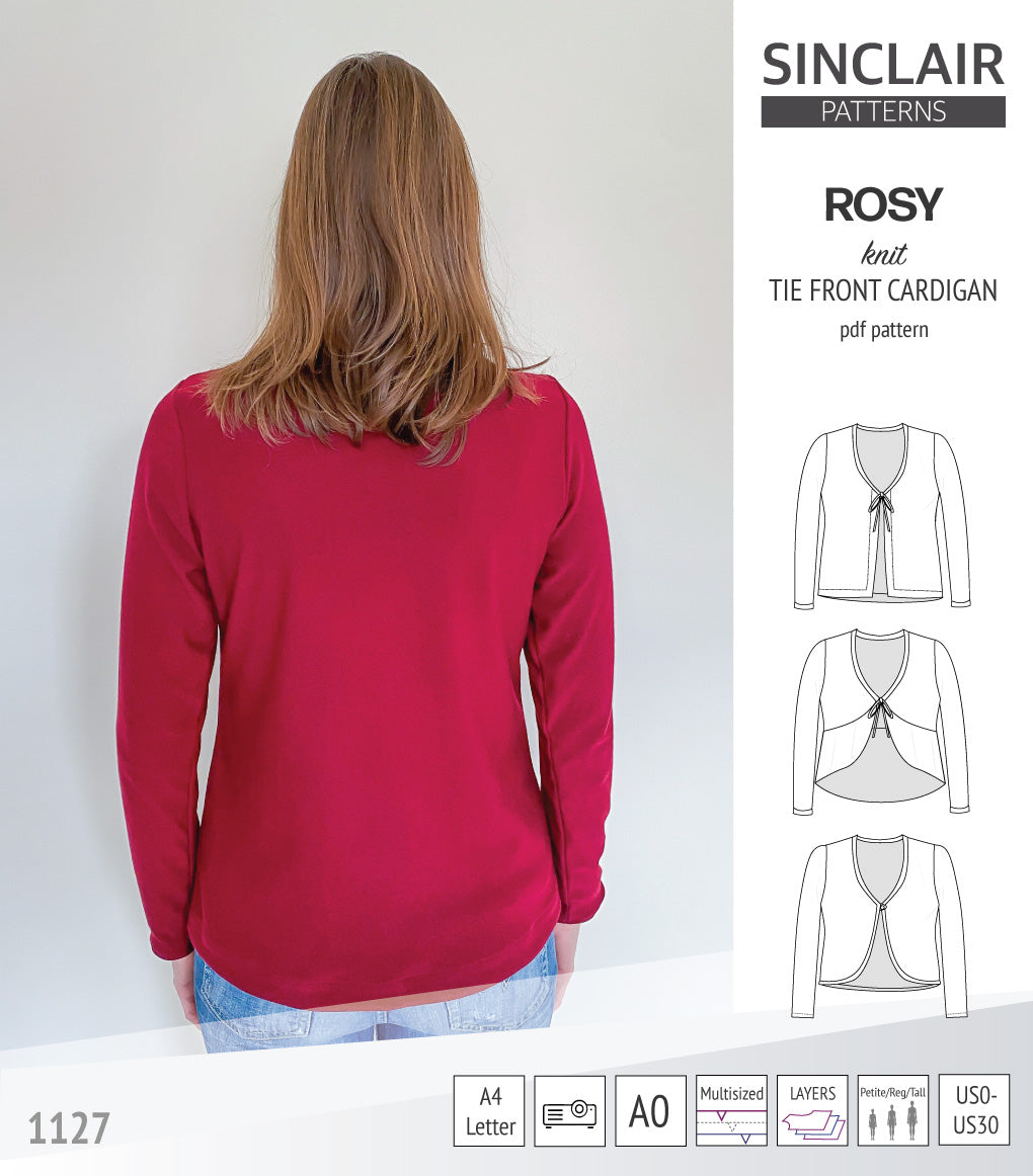 Rosy tie front cardigan with options (PDF)