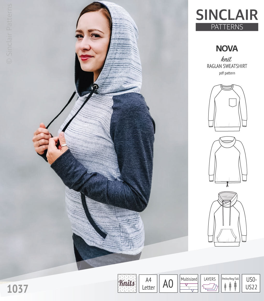 Nova knit raglan sweatshirt for women (PDF)