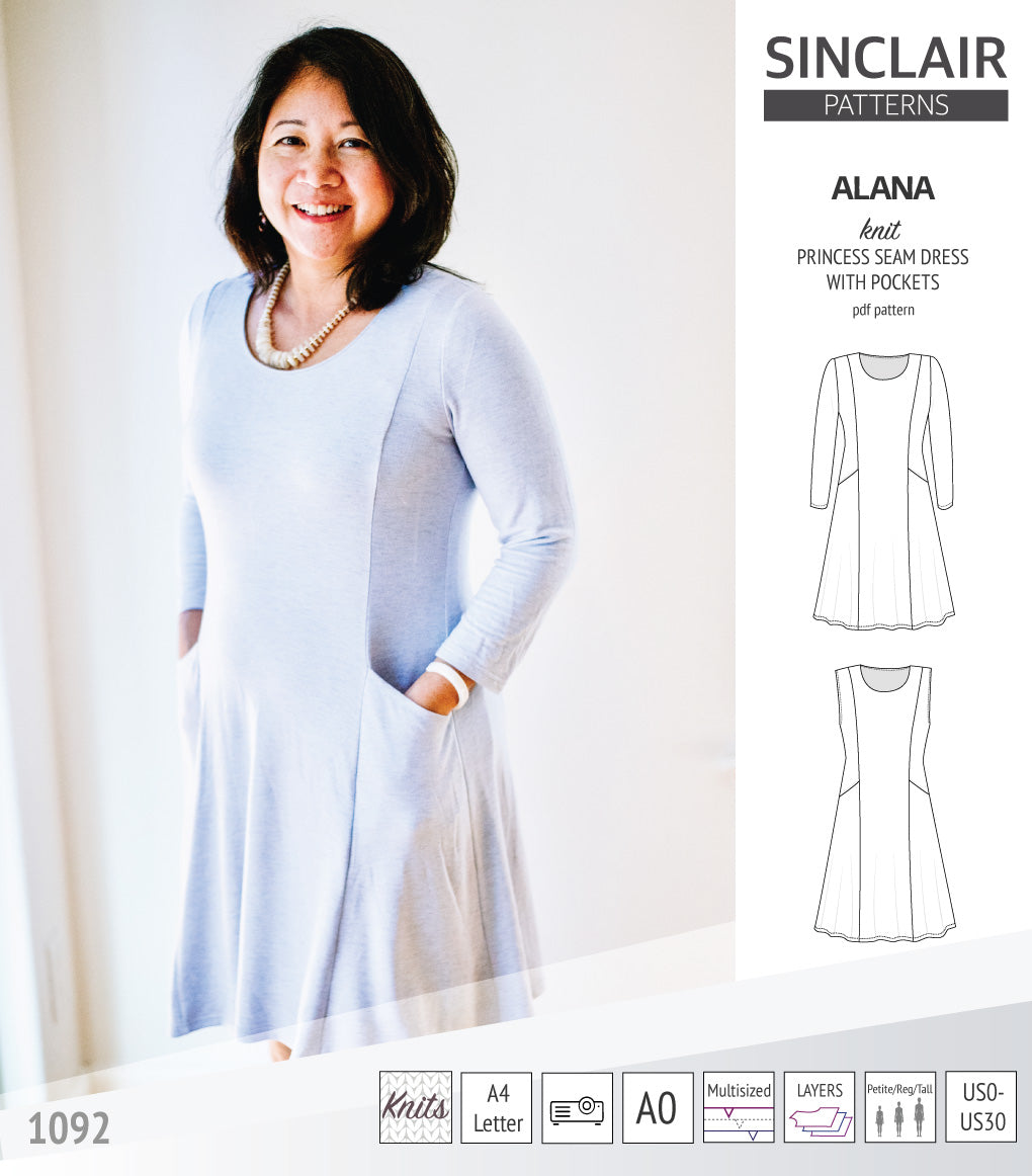 Alana princess seam knit dress with pockets (PDF)