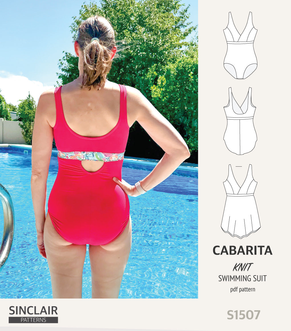 Cabarita V neckline one-piece swimming suit with a skirt overlay (PDF)