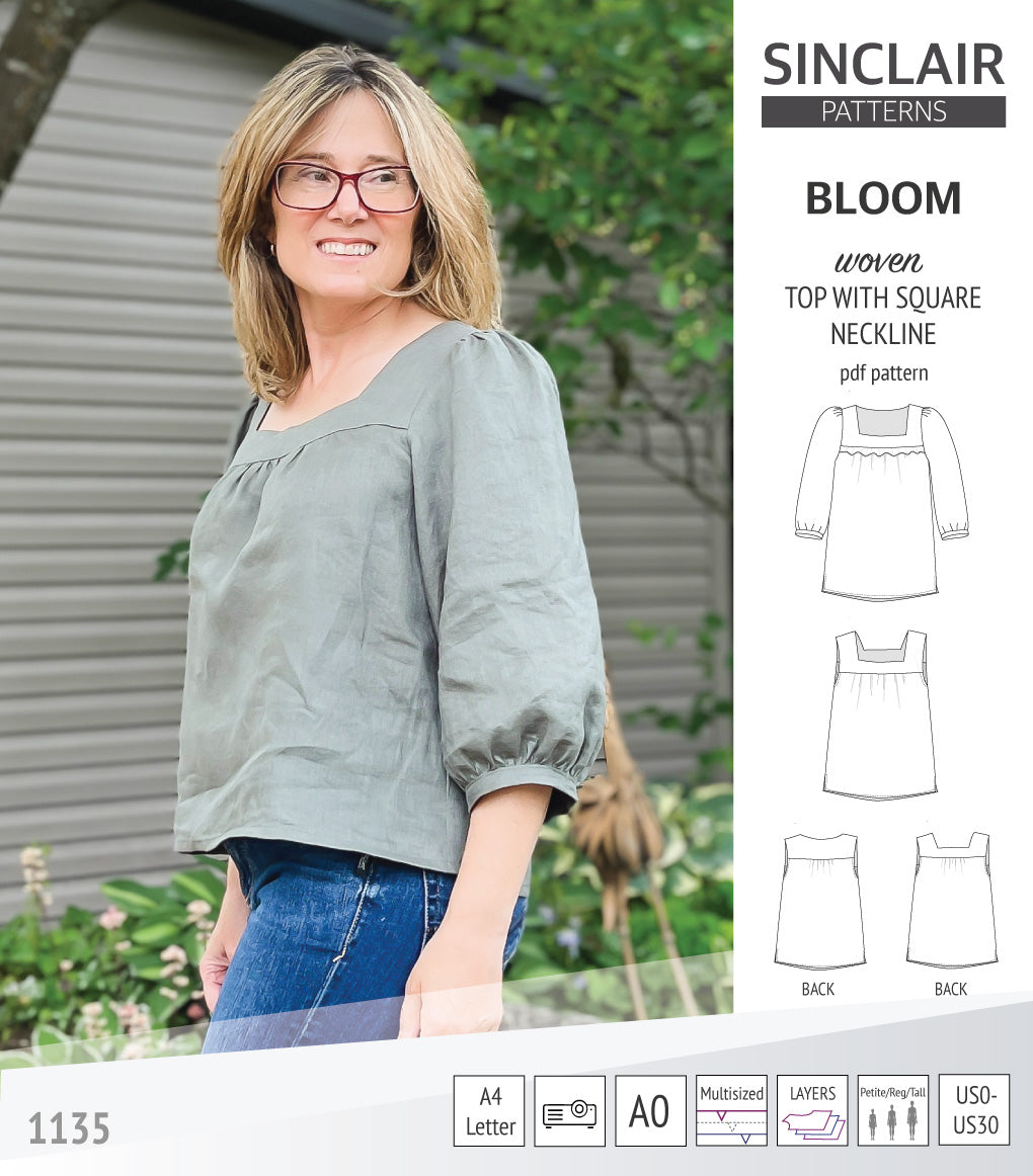 Bloom square neckline woven top with a split hem (PDF)
