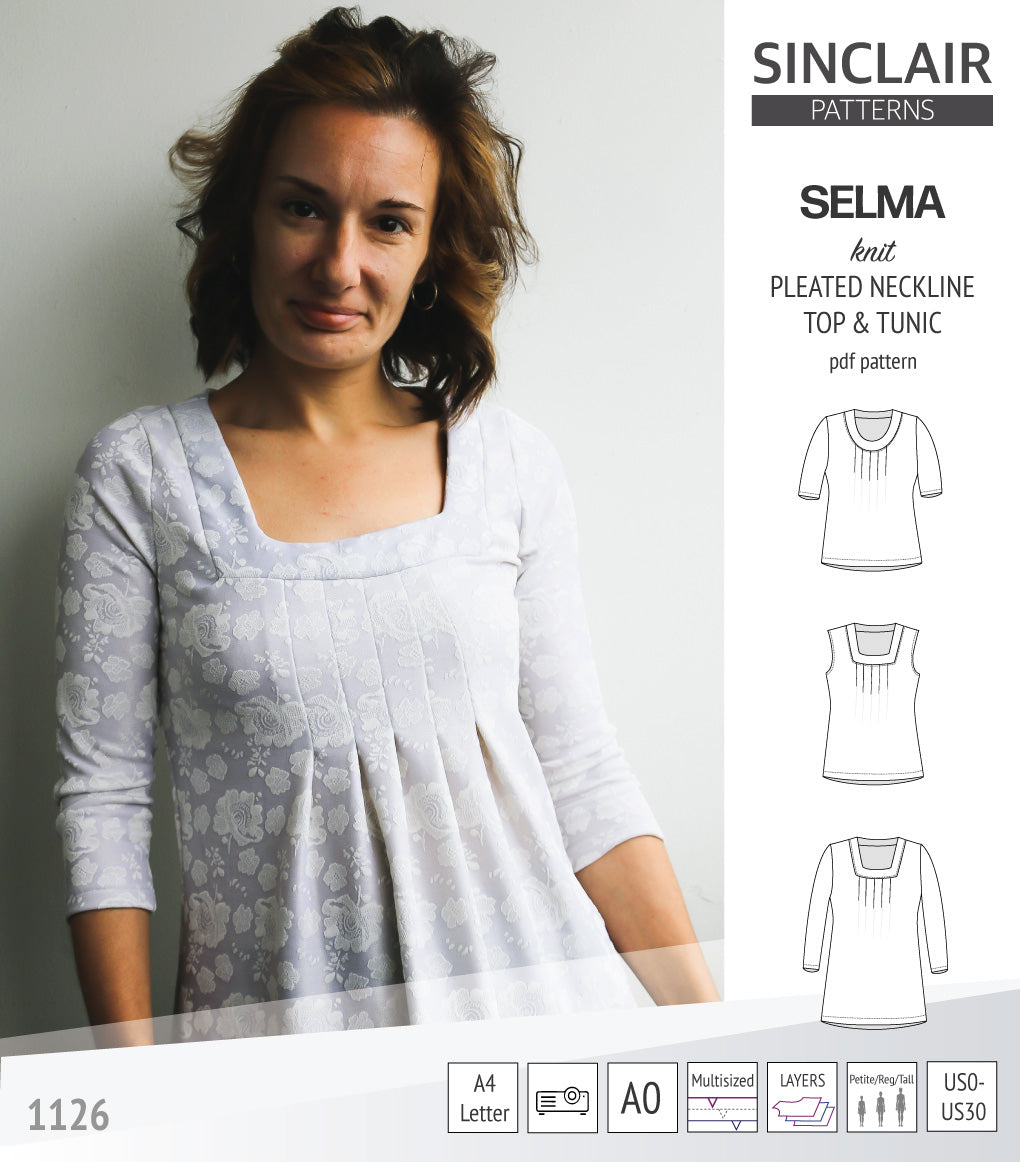 Selma knit top and tunic with round and square neckline options (PDF)