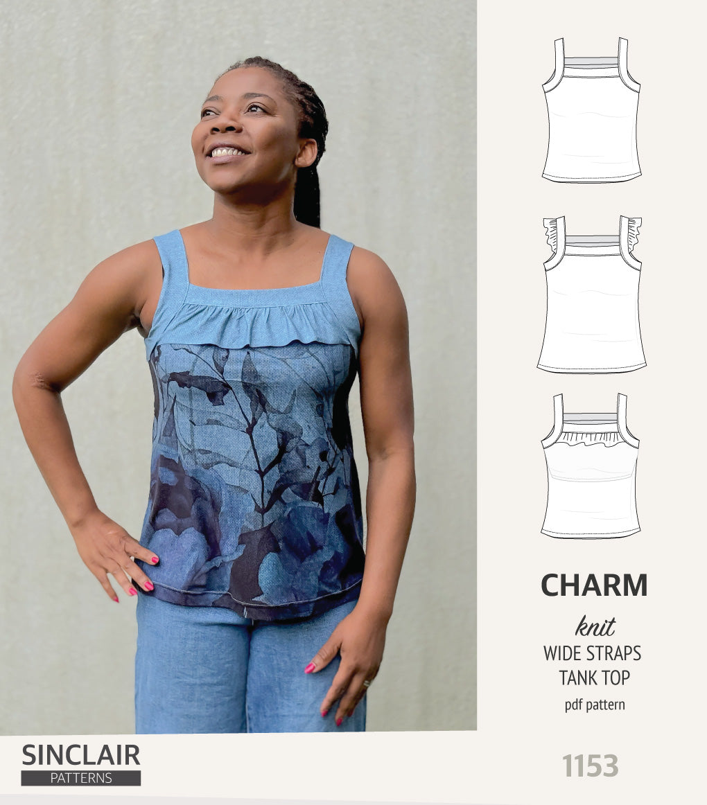 Charm wide straps tank top with optional ruffles (PDF)