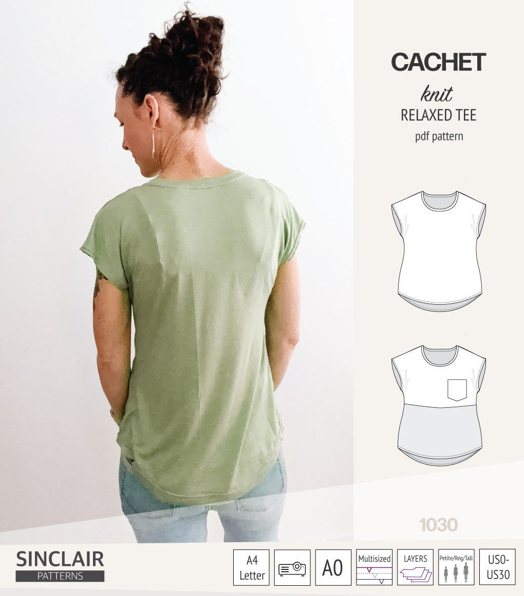 Cachet relaxed cut knit tee color blocked with a pocket  (PDF)