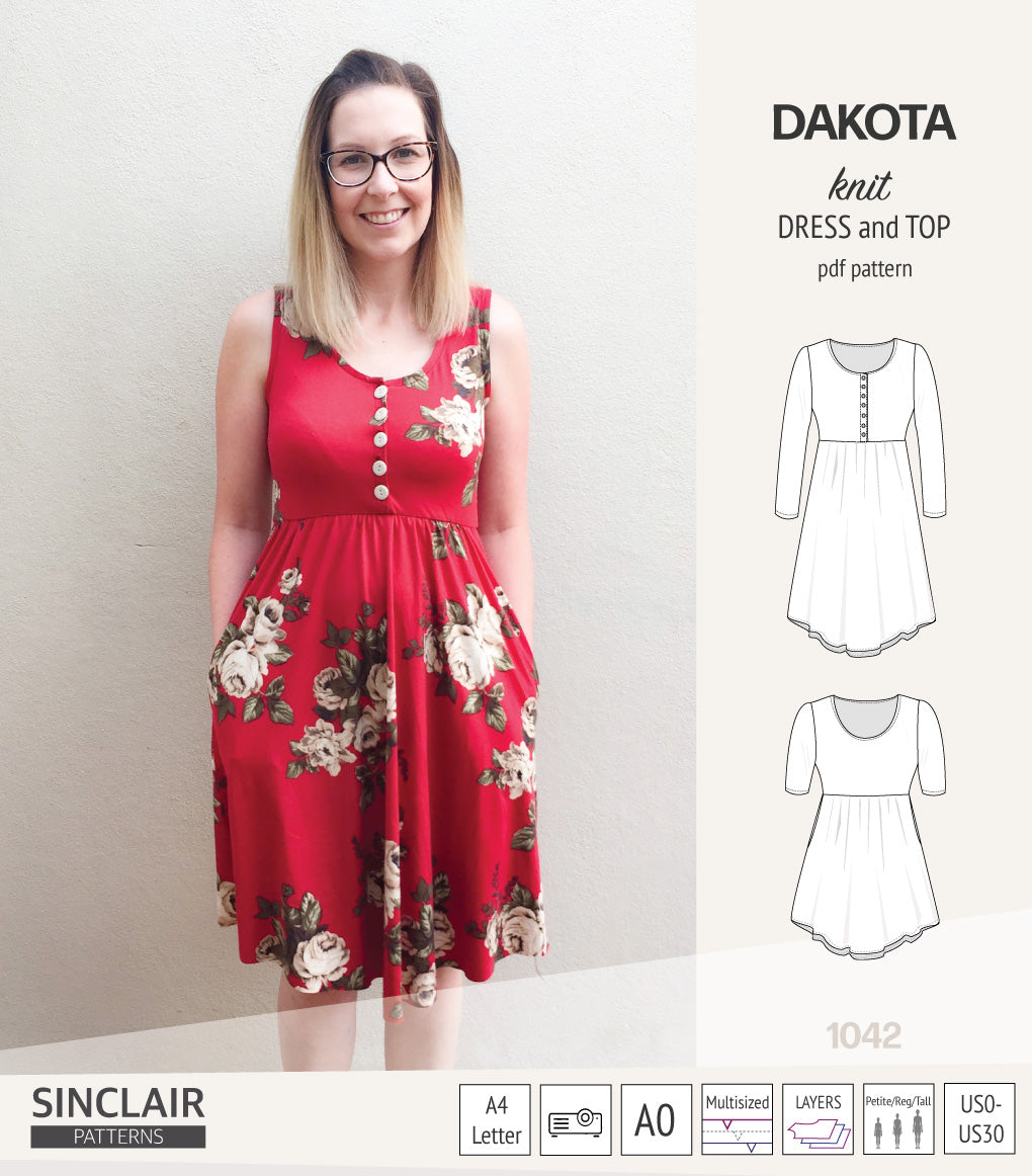 Dakota knit tunic or dress with a peplum and a placket (PDF) (2025 Update)