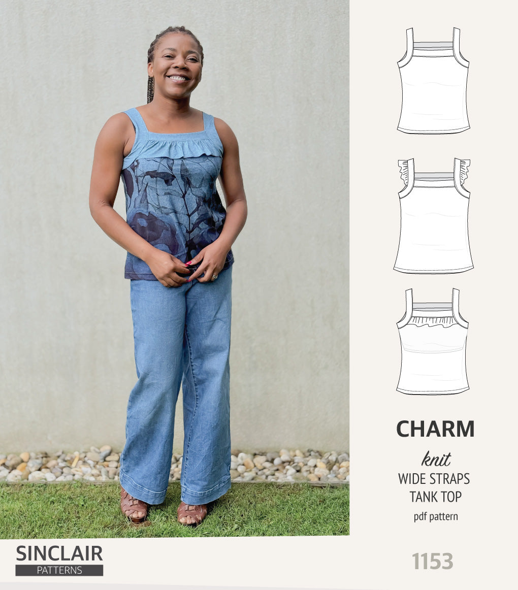 Charm wide straps tank top with optional ruffles (PDF)
