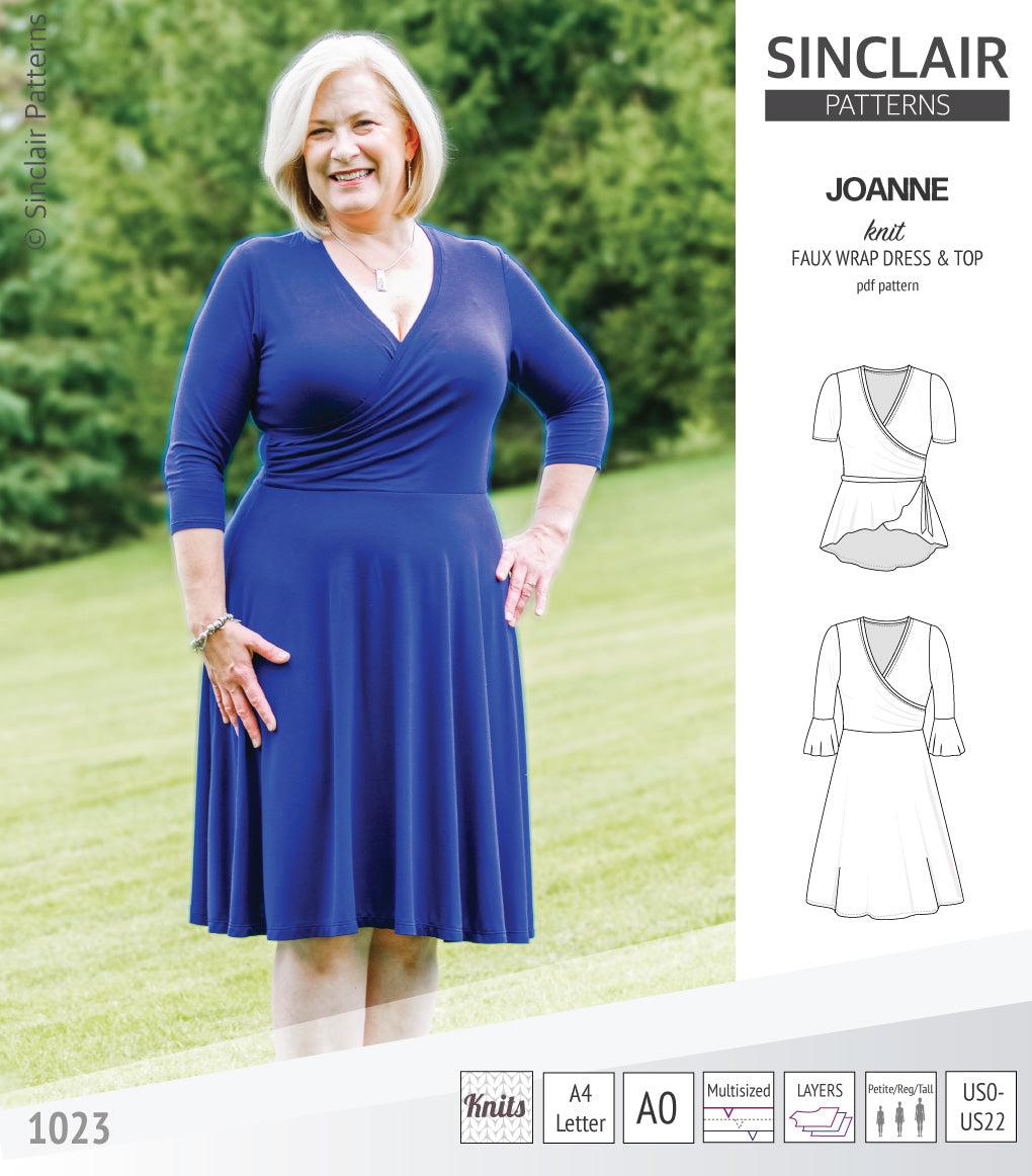 Joanne faux wrap knit dress with flared skirt (PDF)