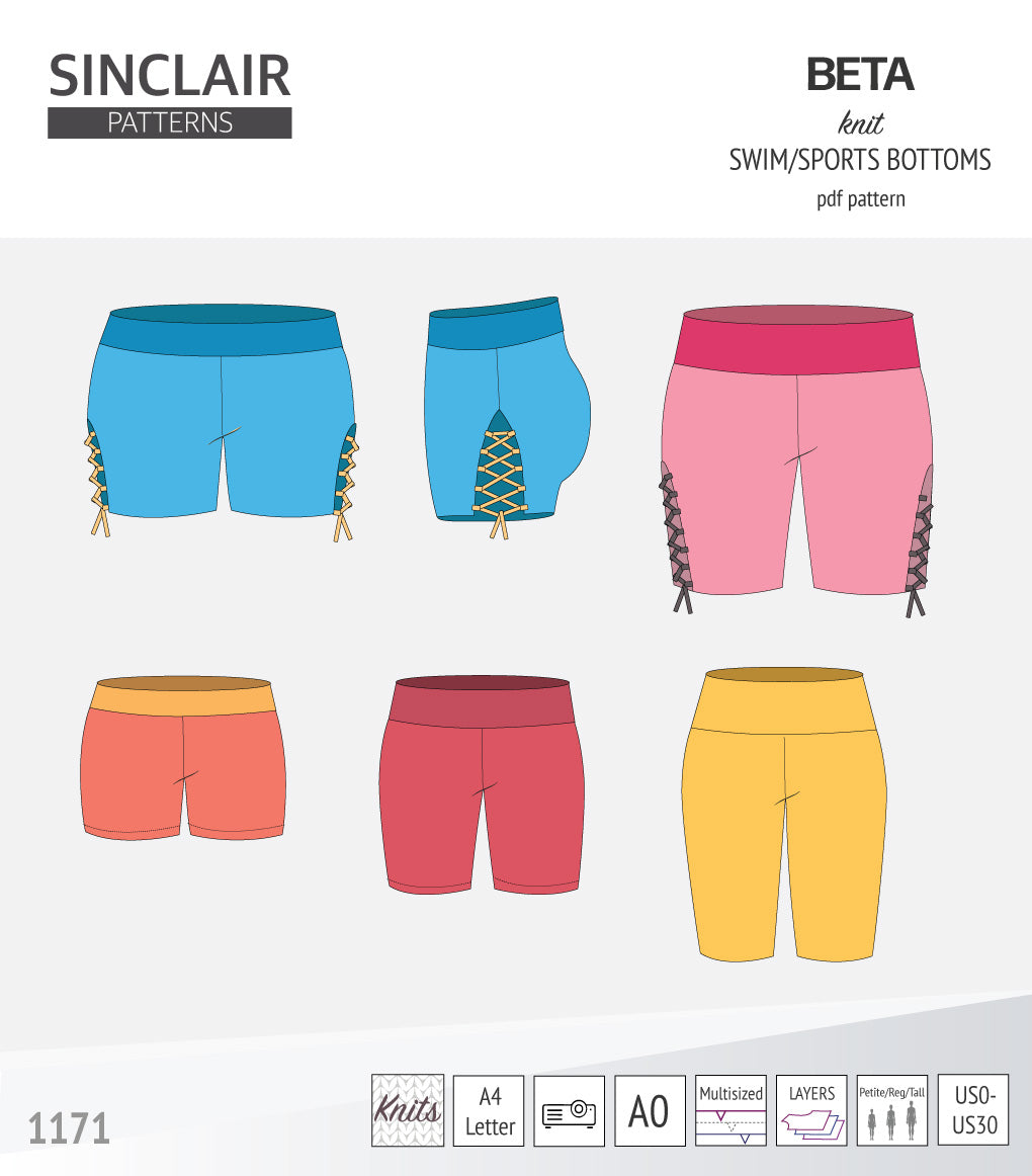 Beta swim/sports bottoms with a lace up accent option (PDF)